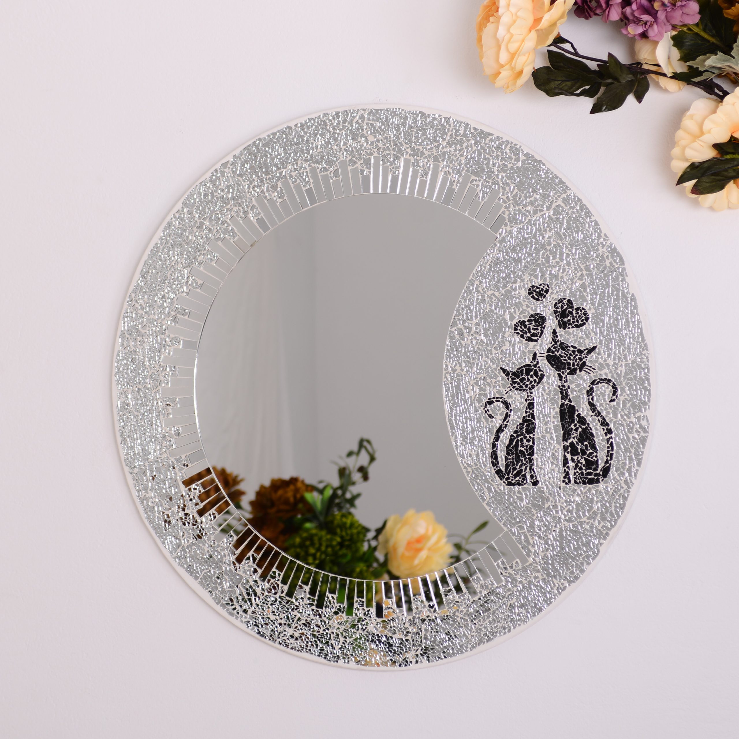 miroir rond 2 chats (craquelé)